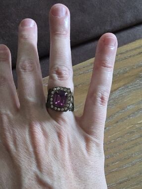 Antique-Inspired Purple Crystal Statement Ring for Women
